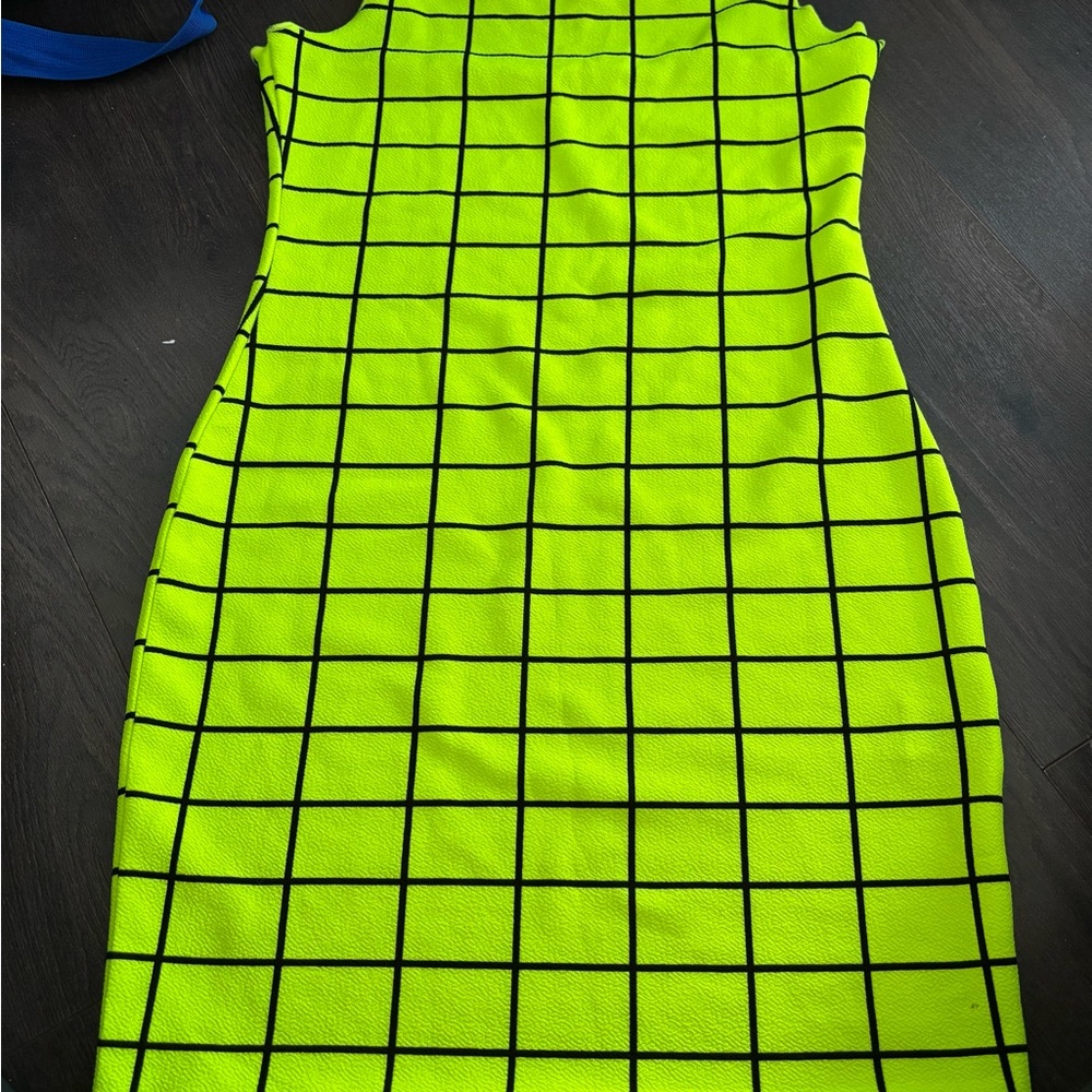 Neon Yellow Grid Pattern Dress